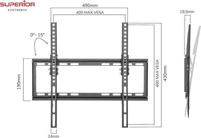 Supporto TV da Parete Fisso Inclinabile (Tilt Extra Slim) per TV da 32" a 55" - Carico Max 35 kg