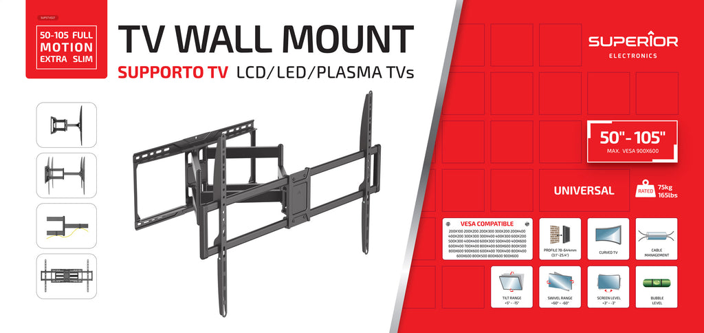 Supporto TV 50-105 Full Motion Extra Slim