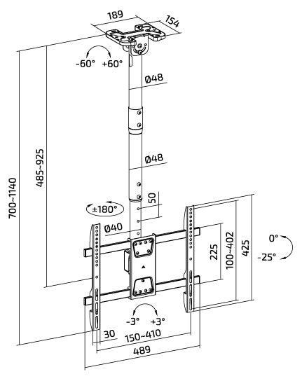 Supporto TV 32-75 da Soffitto Orientabile Extra Slim