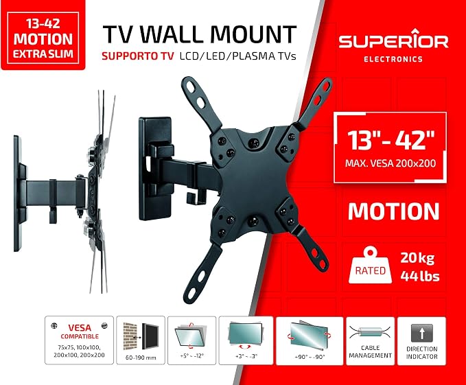 Supporto Tv da Parete Orientabile da 13" a 42" (Motion Extra Slim)
